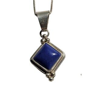 Sterling Silver Pendant Necklace with Lapis Lazuli Stone & 18" Italian Chain 925